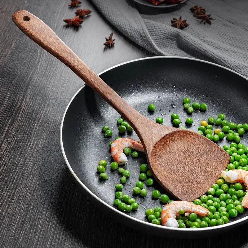 EcoWood Kitchen Utensils Set With Wooden Handles Nonstick Durable Scratch Resistant And Odor Free