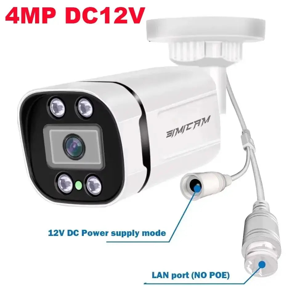 Simples Market white 4K IP security bullet camera with night vision, 12V DC input and LAN port (no PoE)