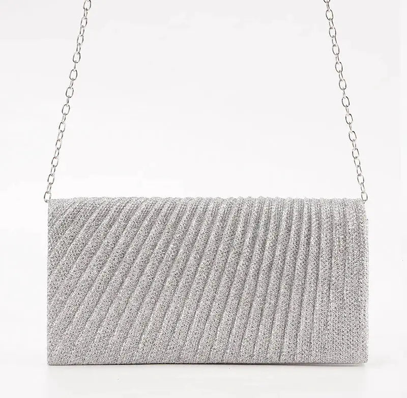 Simples Market women's silver glitter envelope clutch with chain strap for weddings and evenings