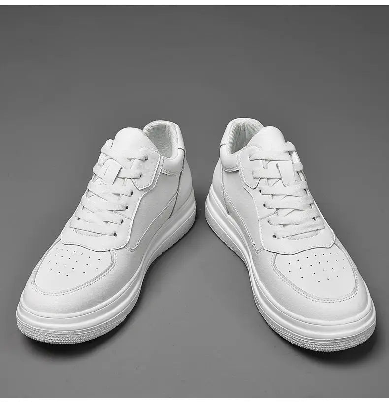 Men's white leather sneakers by Simples Market with laces, casual athletic shoes