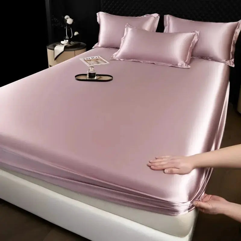 Simples Market 3-piece pink mulberry silk fitted sheet set with pillowcases