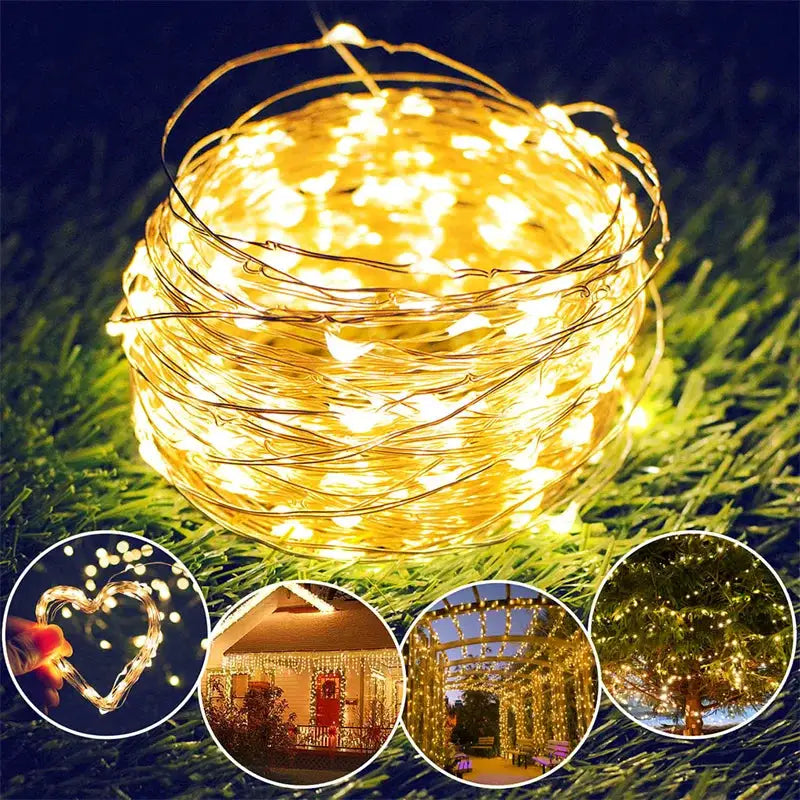 USB LED Fairy Lights Copper Wire String 20m 200 LEDs Outdoor Garland For Christmas Tree Wedding Party Decoration