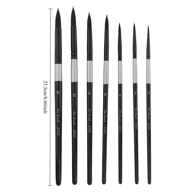 7 Piece Squirrel Hair Brush Set For Gouache And Watercolor Round And Pointed Tips Beginner Artist Kit Wood Handle