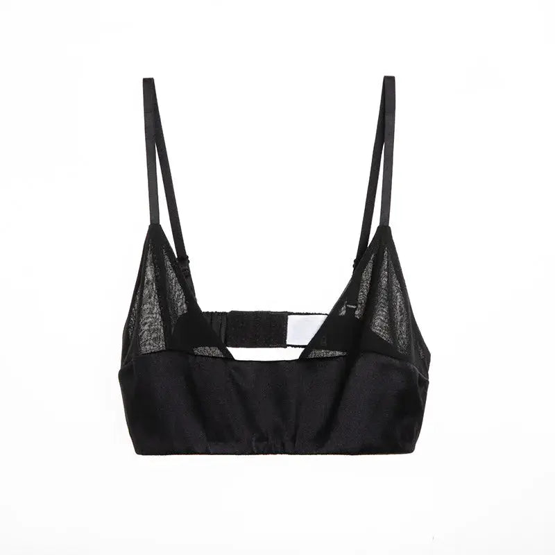 Birdtree women's wireless bralette from Simples Market, black with sheer mesh cups.
