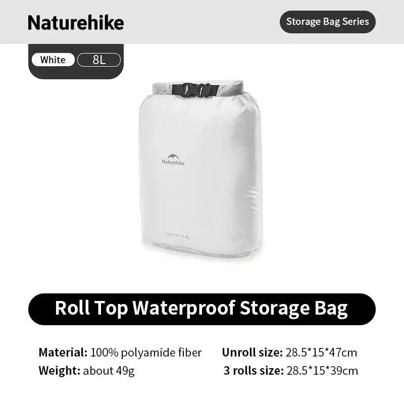 Naturehike white rolled storage bag, waterproof 8L capacity