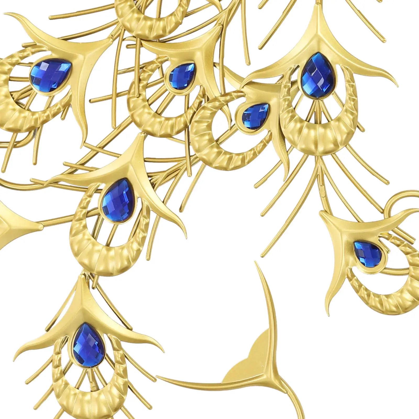 Large gold peacock wall clock with blue rhinestone accents, resin iron art decor by Simples Market