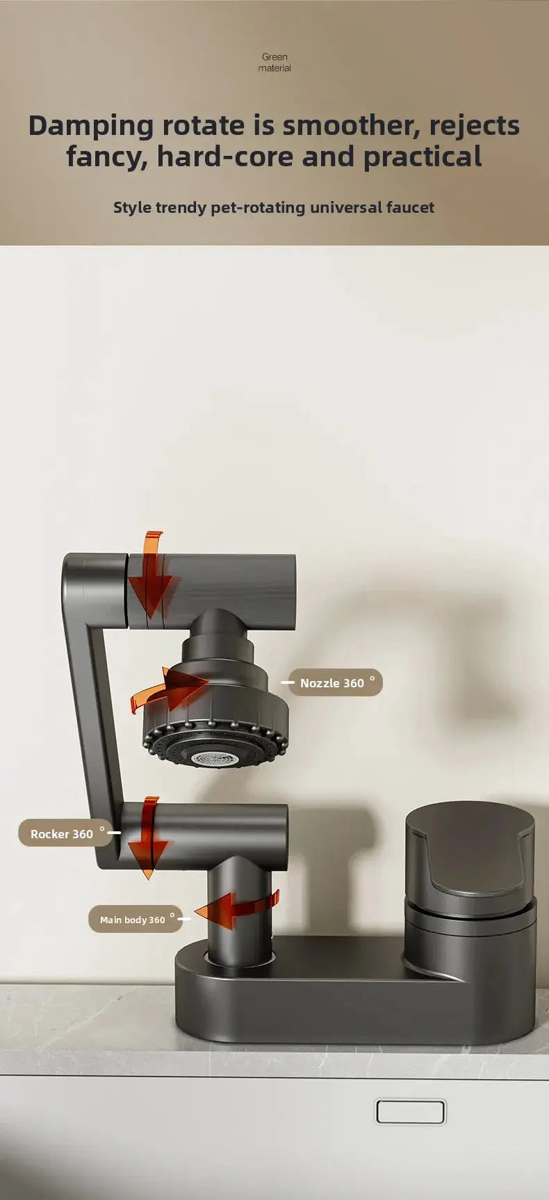 Simples Market wash basin faucet with 360° rotating nozzle and matte gray finish.