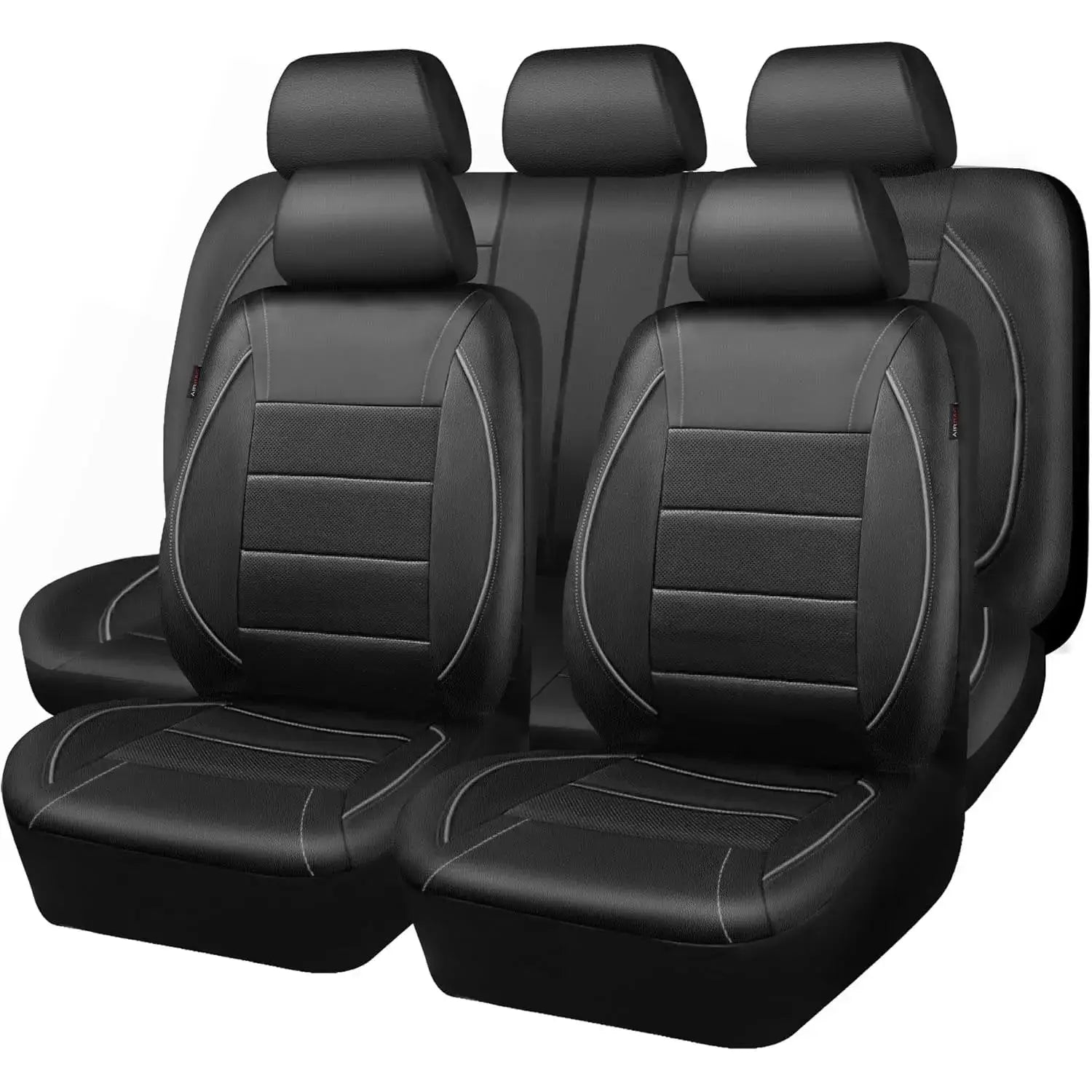 Universal leather car seat covers for 5 seats, black, breathable, Simples Market.