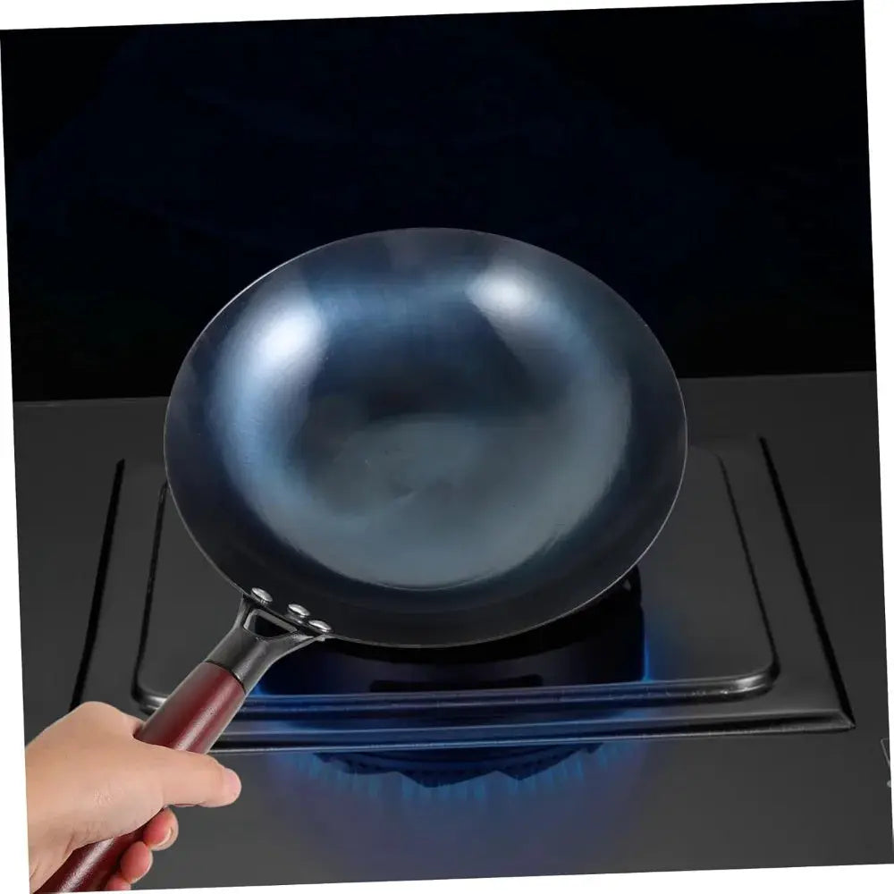 TraditionCraft Cast Iron Wok Pot Hand Forged Non Coated Surface With Wooden Handle That Stays Cool For Even Heat