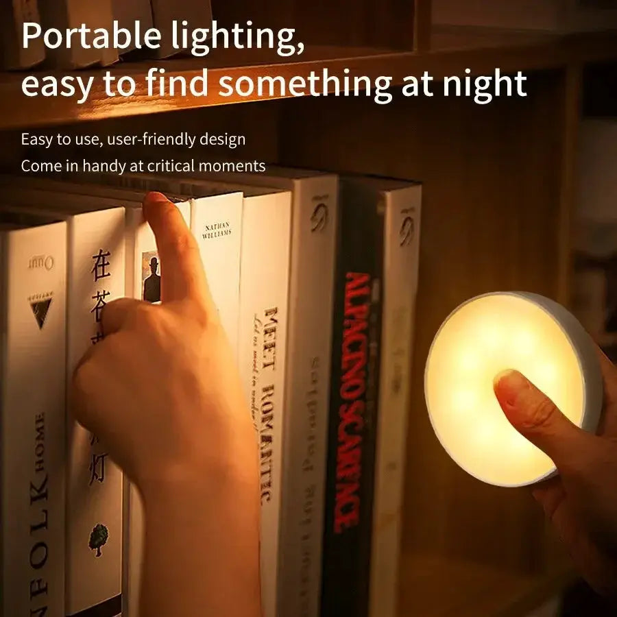 LED motion sensor night light, USB rechargeable, round white cabinet lamp by Simples Market