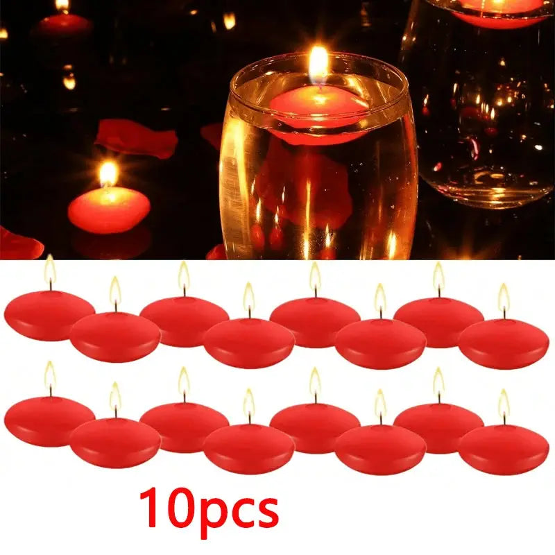 Floating red disc candles, unscented, 10pcs, ideal for romantic weddings and bath decor