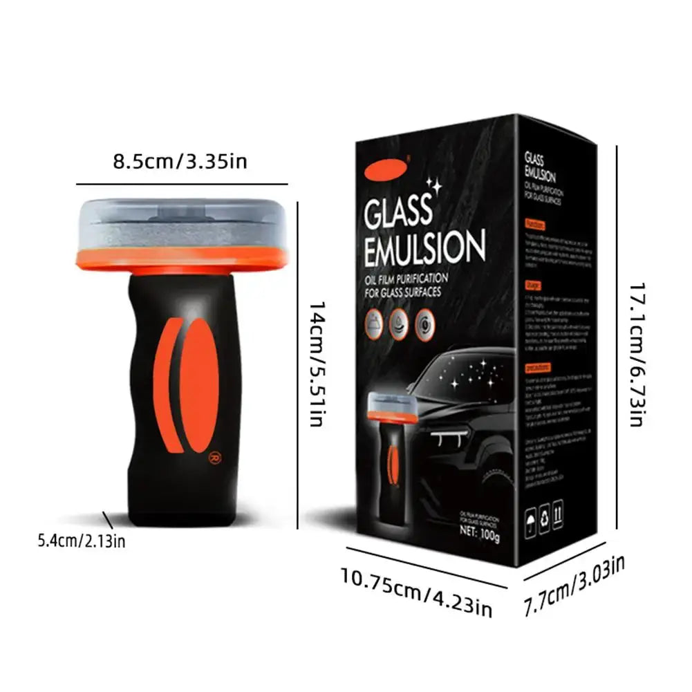 Glass Emulsion car glass cleaner gel foam anti-fog for windshields; two-piece set with black/orange applicator 100g