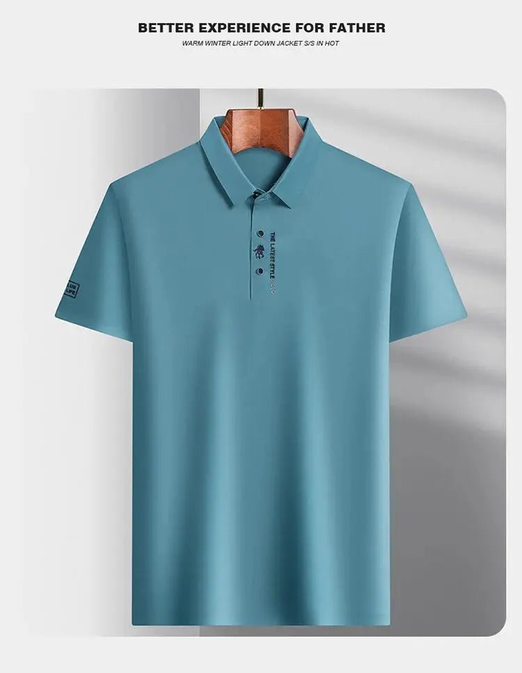 Simples Market ice silk men's polo shirt - blue short sleeves, embroidered design