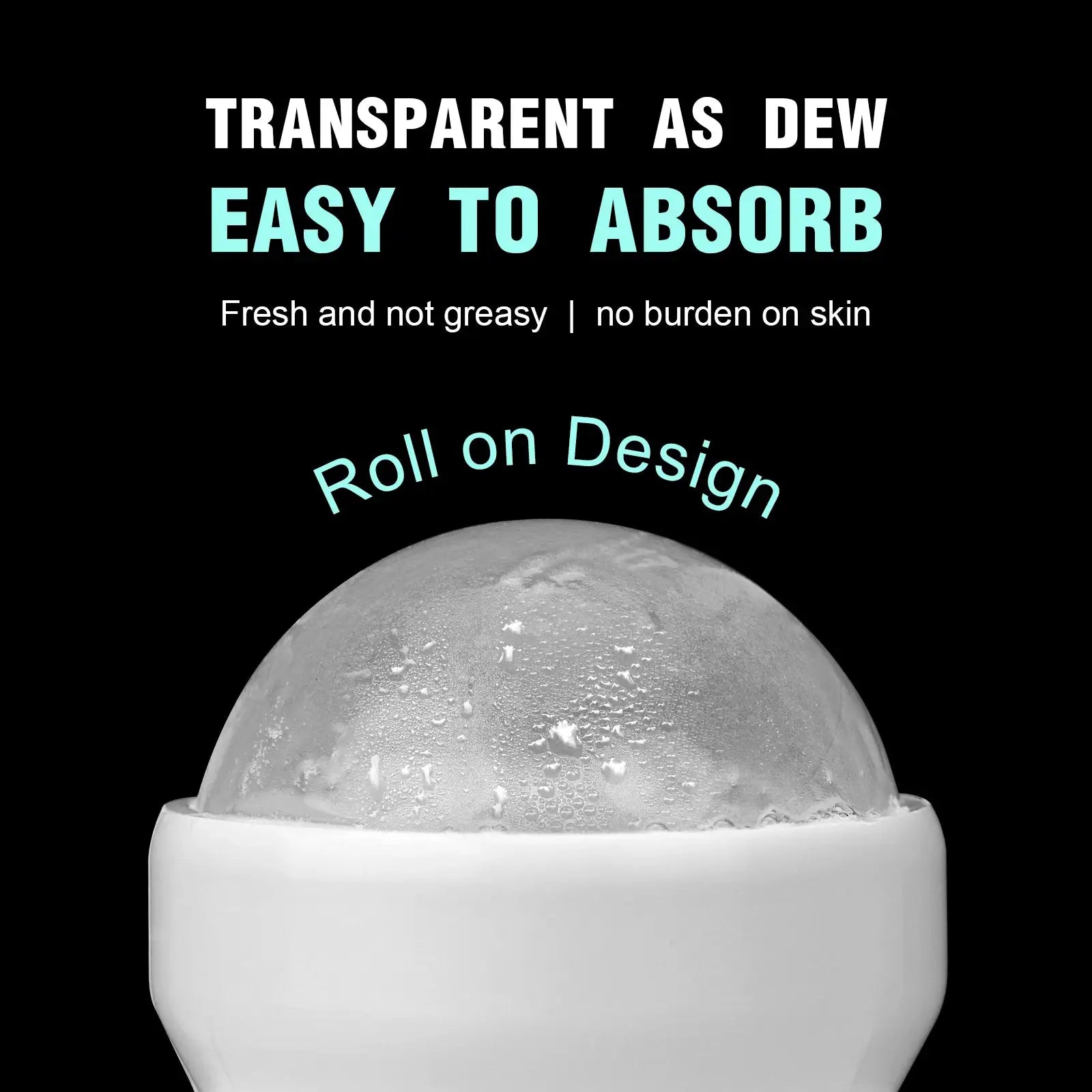 White plastic roll-on deodorant bottle with curved top cap against black background