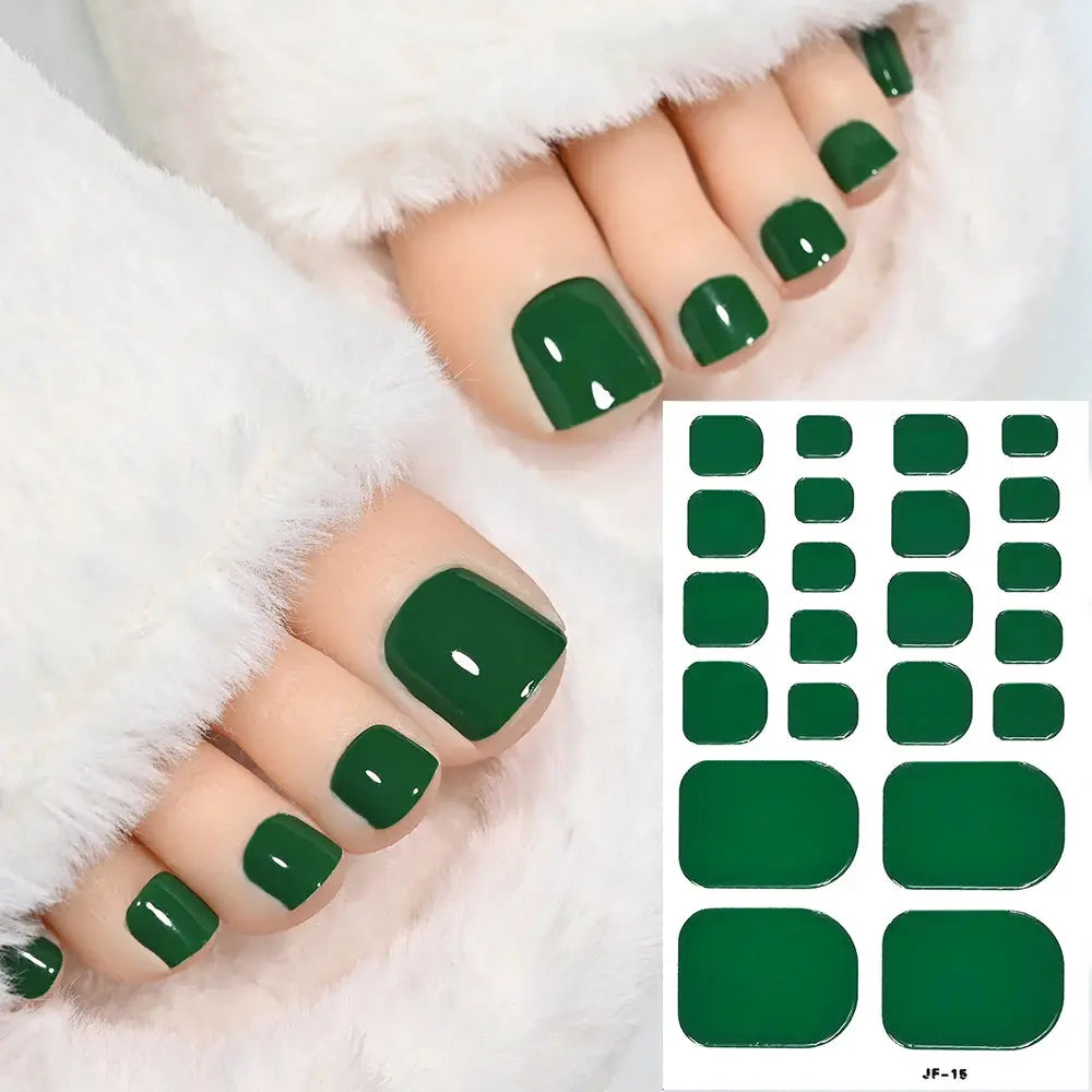22tips green solid toe nail sticker wraps; full-coverage, self-adhesive DIY decals on sheet