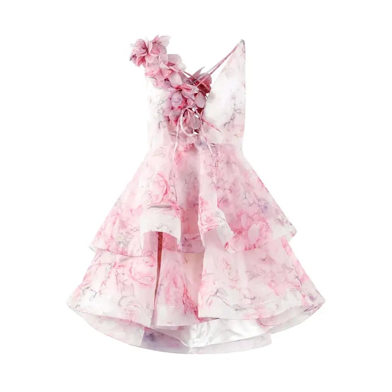 Floral Printed Backless Mini Dress Sleeveless A Line Party Clubwear