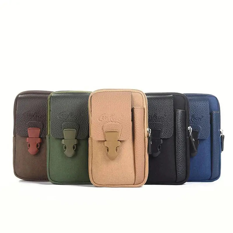 5-pack men's zipper waist bag set in solid colors with card holder and 4-inch phone pocket, Simples Market