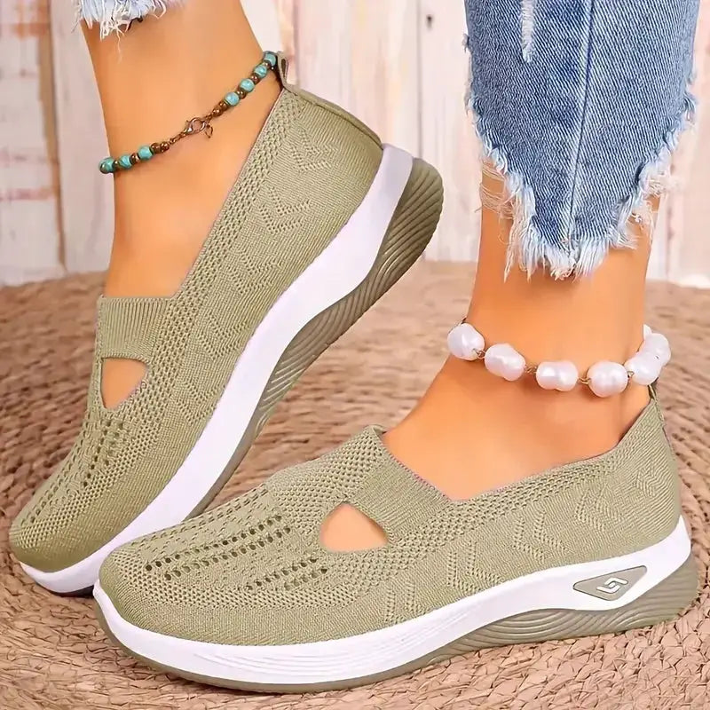 AeroStride Women Breathable Knit Sneakers Slip On Lightweight Air Mesh Upper Casual Comfort For Summer Everyday Wear