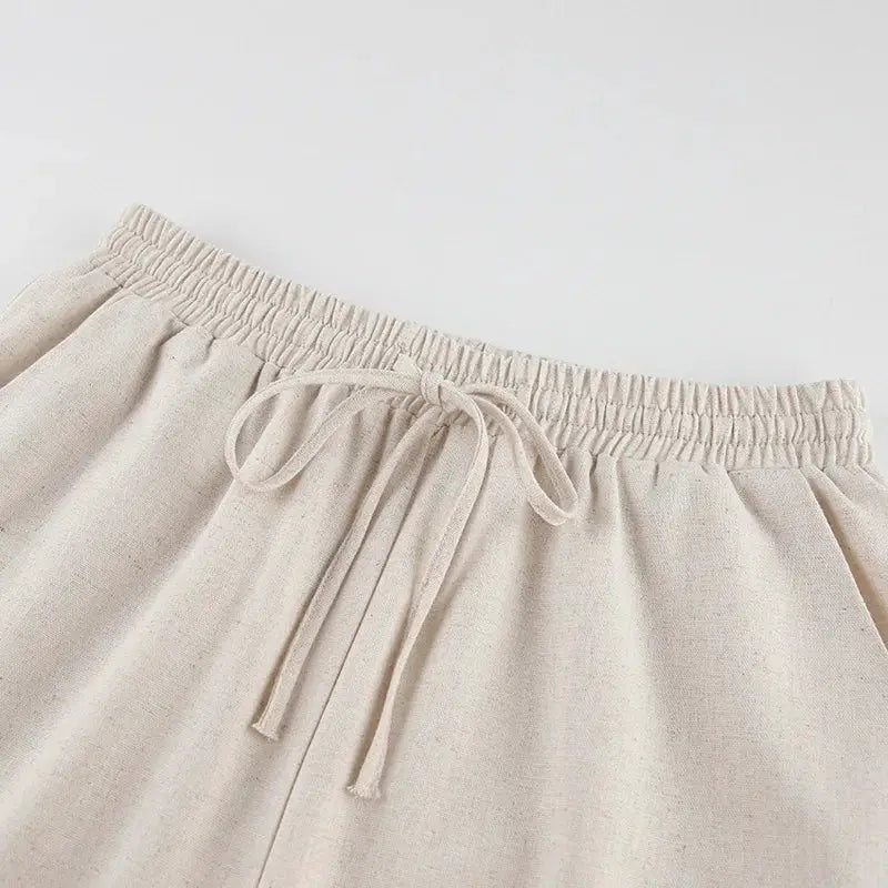 Linen Two Piece Pant Set With Crop Top For Women Spring Summer 2025