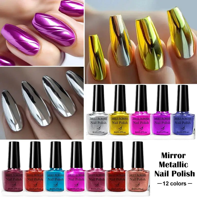NovaGlow Metallic Nail Polish Mirror Effect 8ml Fast Drying Long Lasting No Lamp Cure Professional Salon Quality