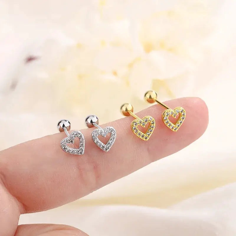 Hypoallergenic Heart Stud Earrings For Women Girls Screw Back Cartilage Helix Piercing Jewelry Gifts