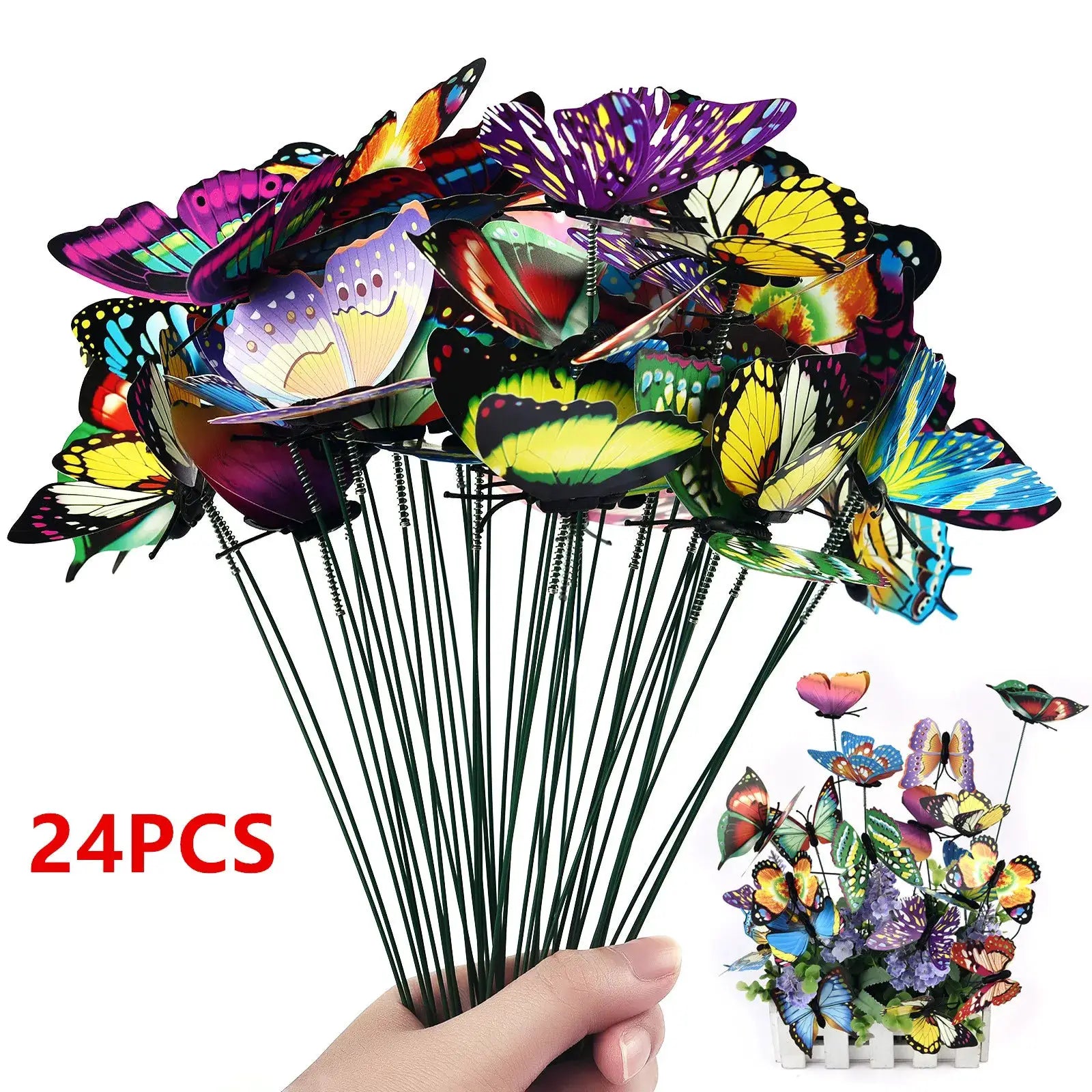 24 Piece Colorful Butterfly Garden Stakes Set For Yard Planters Outdoor Decor Whimsical Flower Pot Decoration