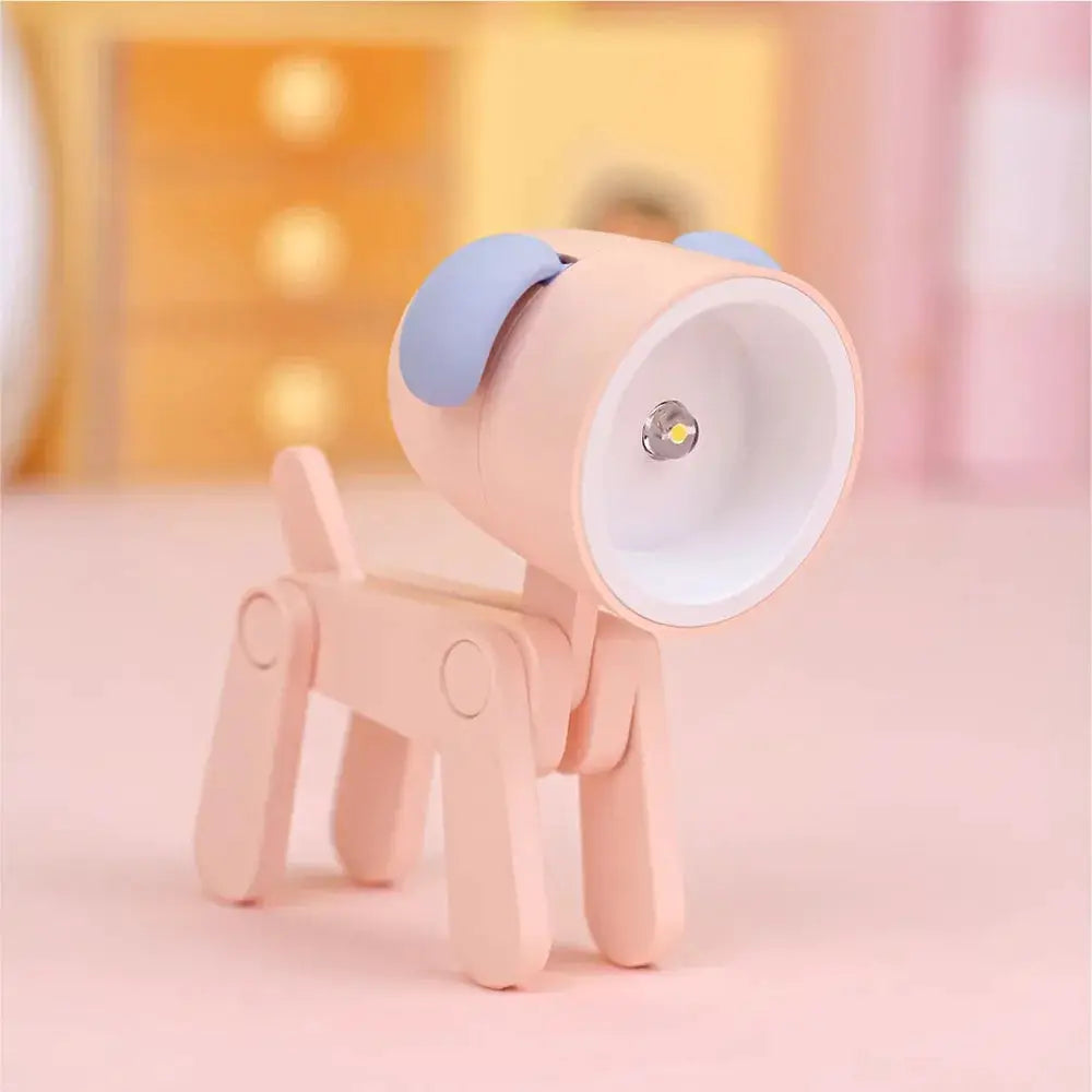 LED mini night light in pink dog-deer figure with blue ears, foldable desk lamp for kids room decor