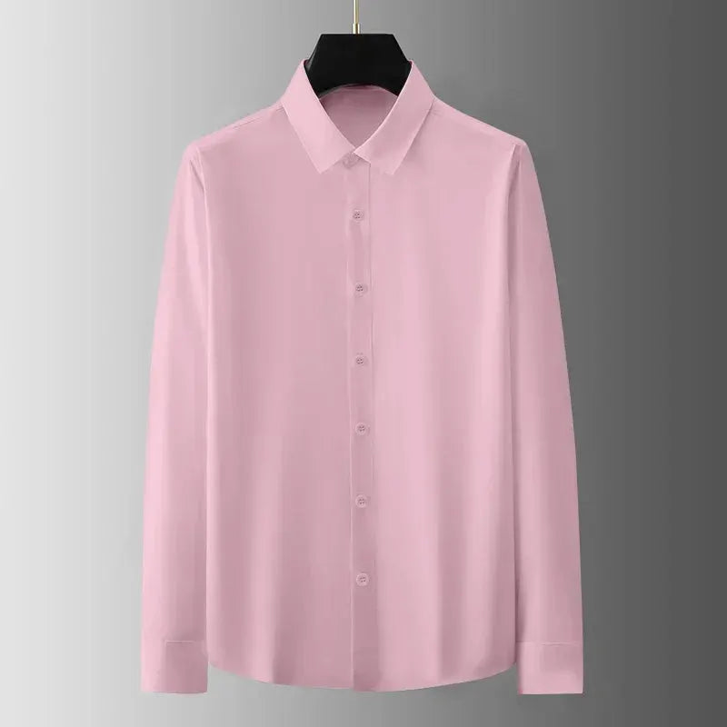 Men's long-sleeve pink wrinkle-resistant dress shirt, solid color, Simples Market