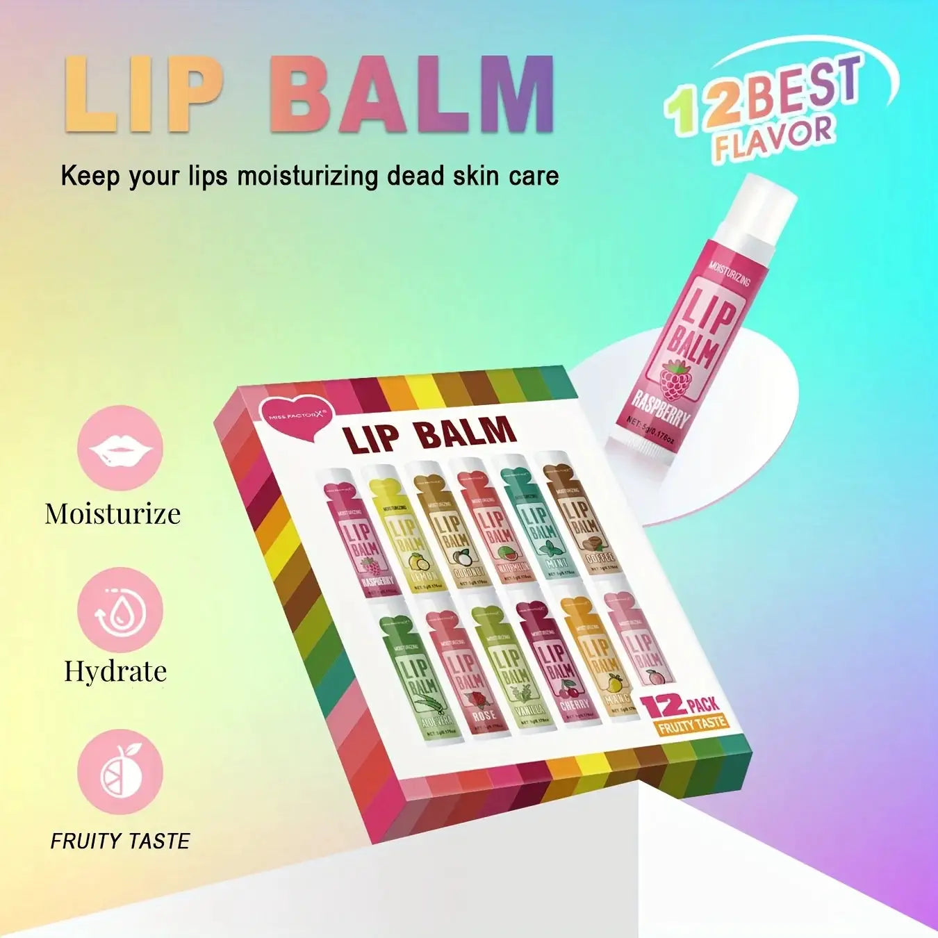 Lipsure Lip Balm Set 12 Pack 5g Each Hydrating Long Lasting Moisturizing With Exfoliating For Hydrated Lips