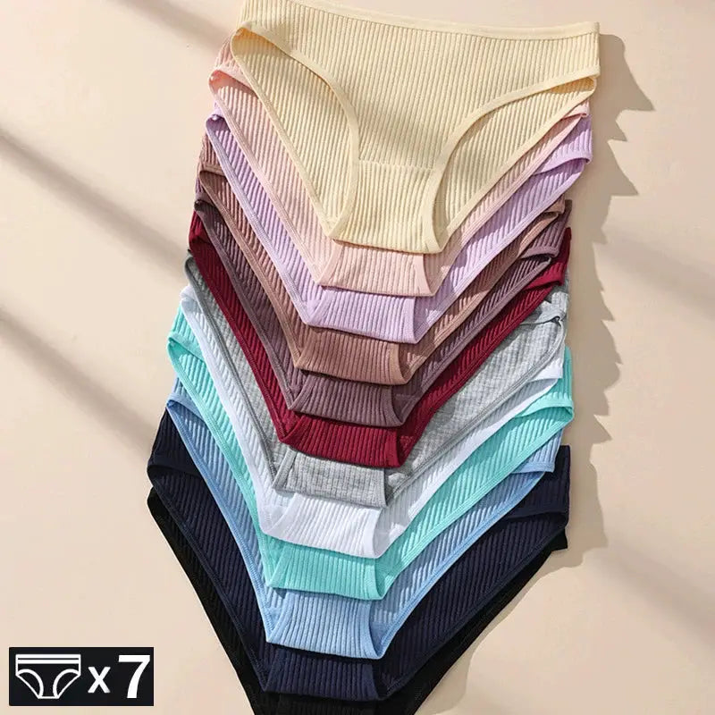 7-pack ribbed cotton women's panties in assorted colors, low-rise briefs