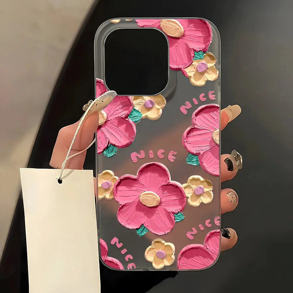 FloraShield Floral Matte Soft Silicone Case For Iphone 11 12 13 14 15 16 Pro Max Clear Shockproof Design
