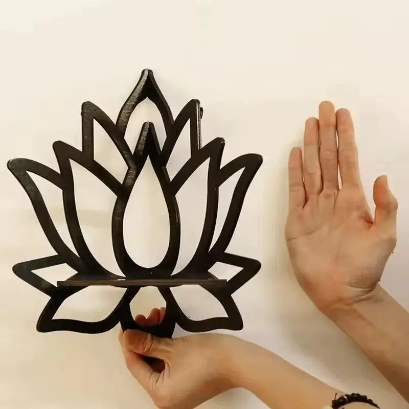 Wooden lotus hollow handmade decorative rack by Simples Market, wall-mounted aromatherapy organizer and candle holder