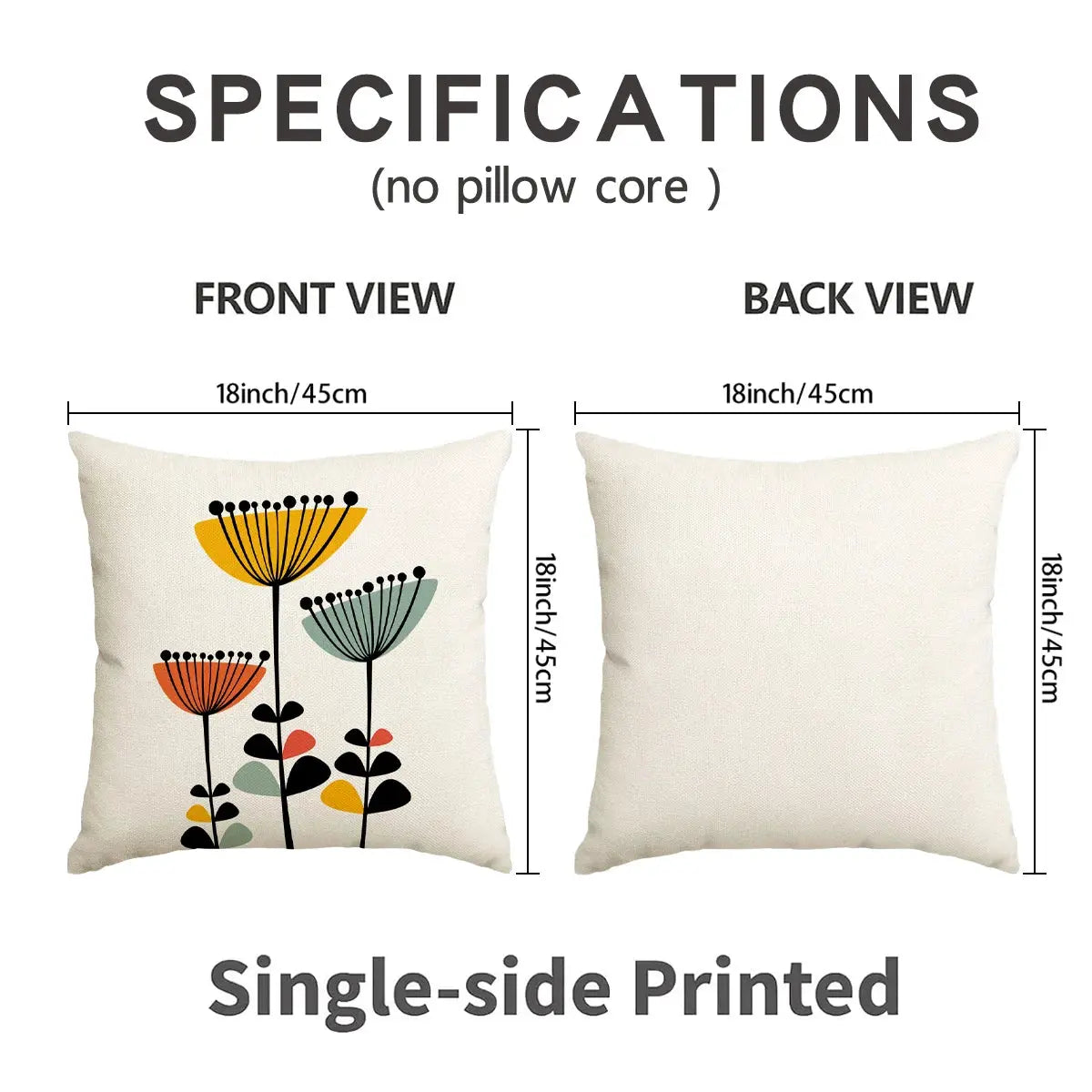 Simples Market pillow cover with floral plant print on cream background, boho style, 18x18 inches.