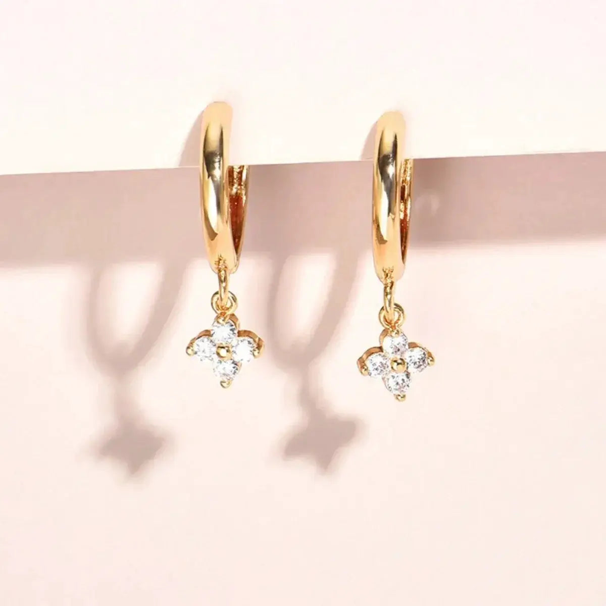 Zircon Flower Pendant Hoop Earrings For Women Stainless Steel Huggies Cartilage Piercing Jewelry