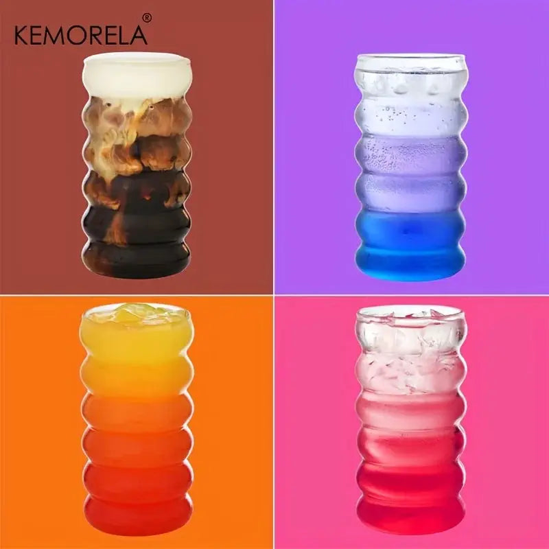 500ML Wave Shape Beverage Glasses With Straws Vintage Ripple Glass Cups For Wine Champagne Cocktails Milk Juice