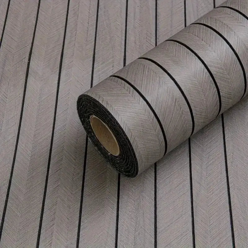 Self-adhesive gray wood-grain wallpaper roll by Simples Market; 3D textured, removable and waterproof.