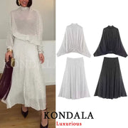 Kondala Polka Dot Women Sets Chiffon Bow Tie Blouses Skirts 2026