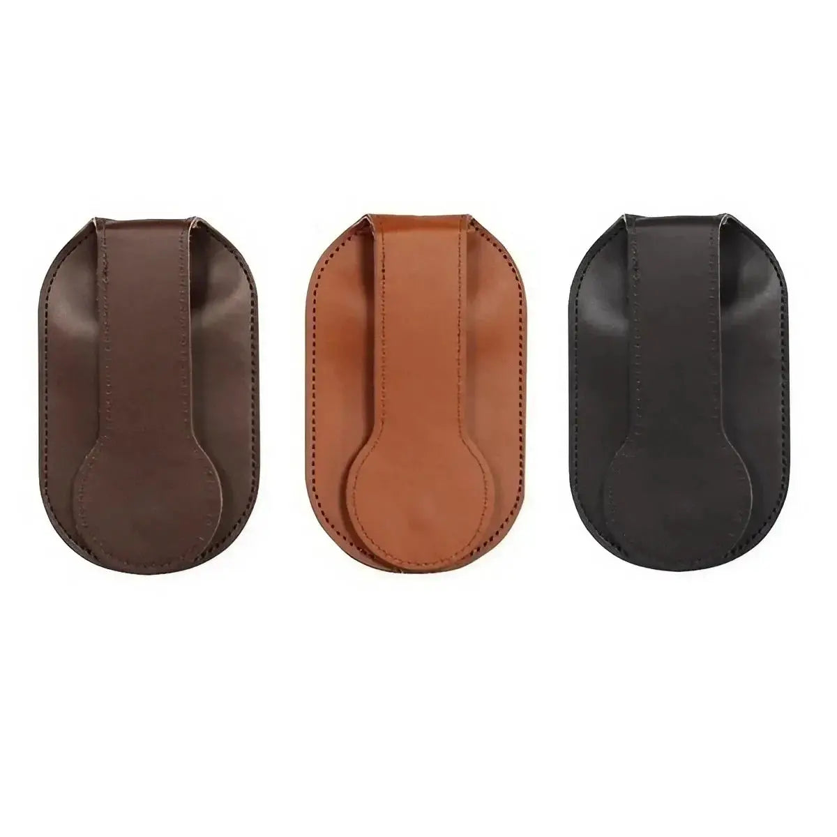 KISMIS vintage leather coin purses set of three in brown, tan, and black; compact self-defense multi-tool wallets.