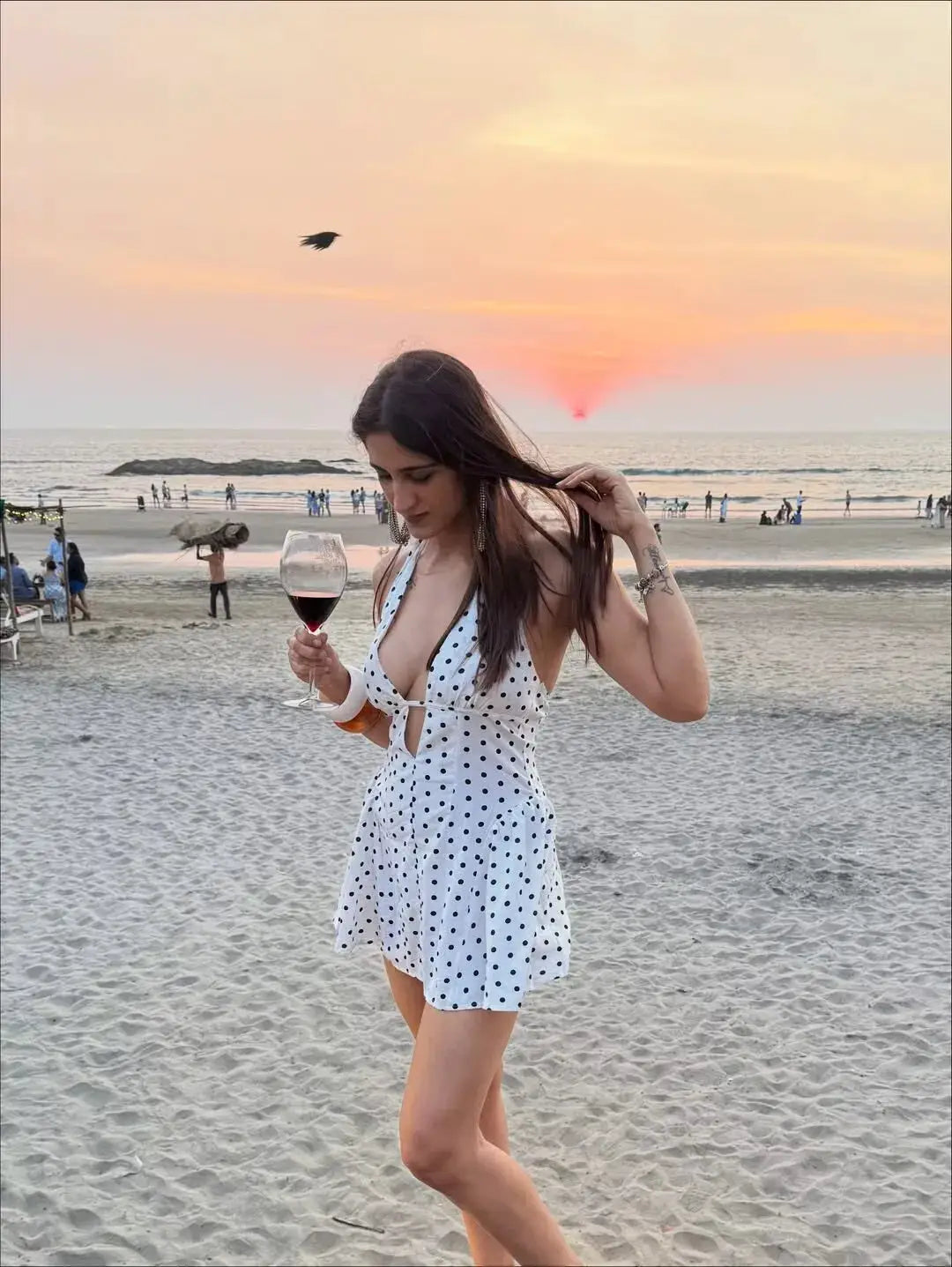 Yenkye French Style Retro Polka Dot Halter Dress Women Backless A Line