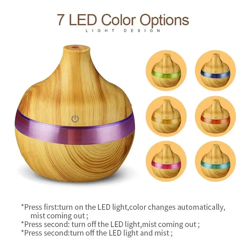 Wood Ultrasonic Humidifier Aroma Diffuser 300ml Cool Mist Essential Oil Aromatherapy For Home