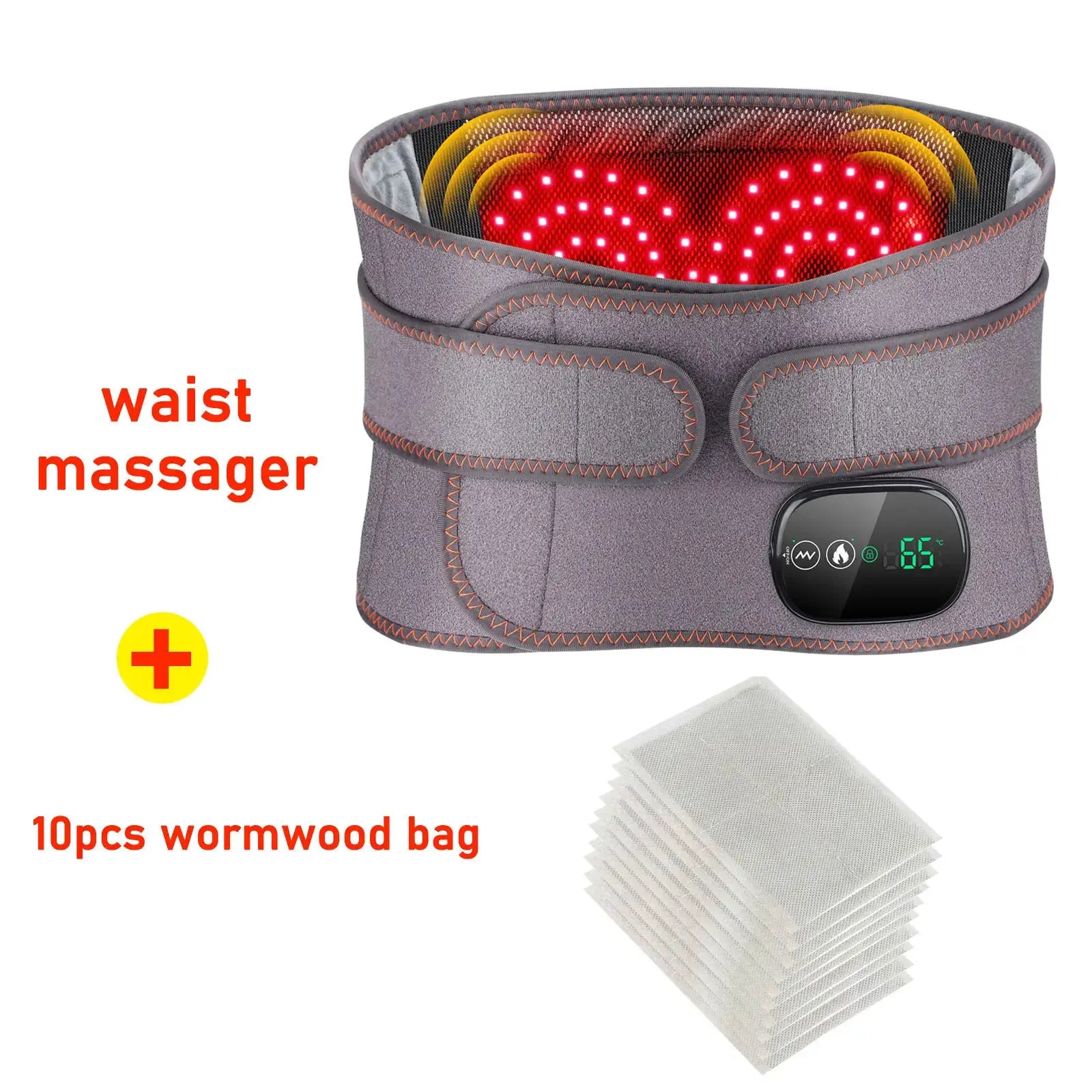 Waist massager belt by Simples Market with heating, 3 gears, gray suede material, LED heat pads and digital control panel