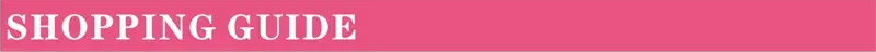 Pink shopping guide banner with white uppercase SHOPPING GUIDE text.