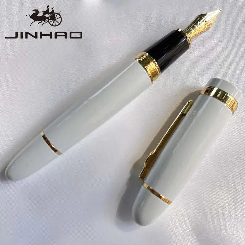 Jinhao 159 white resin fountain pen with gold trim and gold nib, converter included