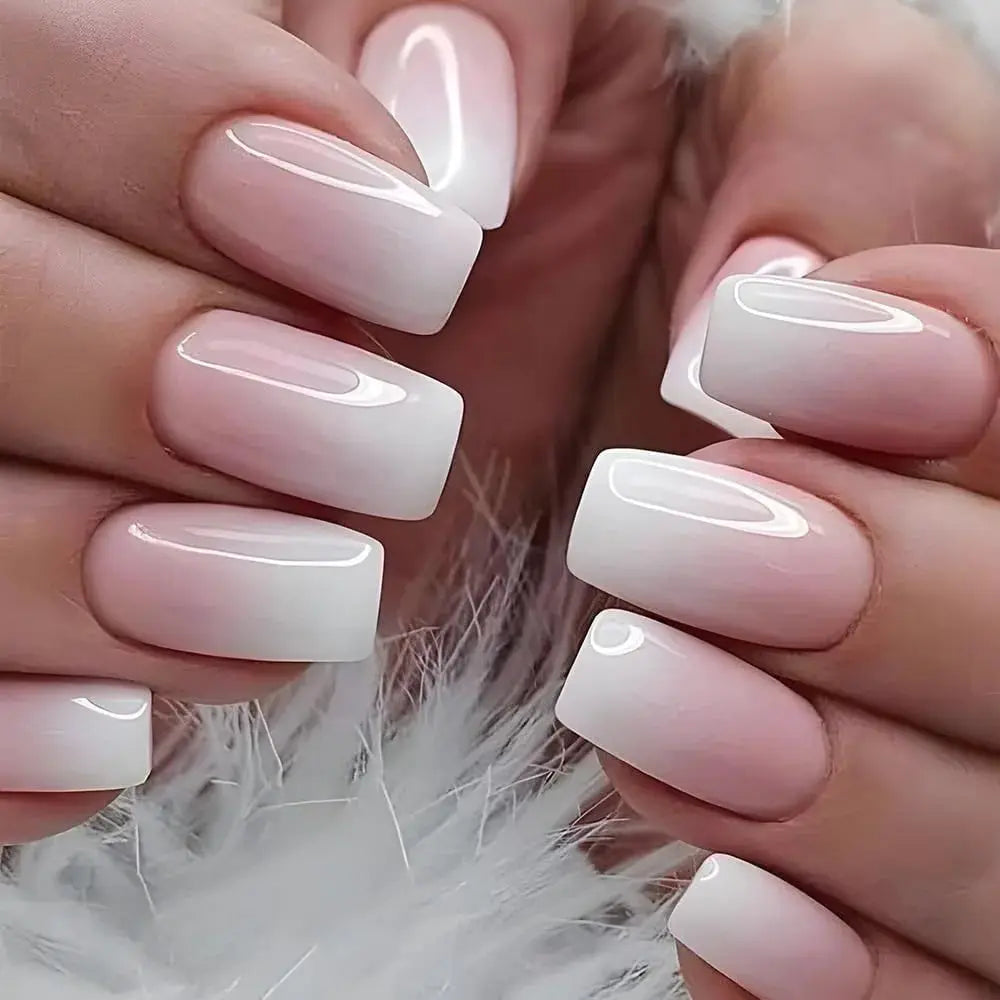 SpringGlow 24Pcs Oval Short Pink Ombre Press On Nails Removable Reusable Nail Art For Sweet Sassy Cool Women