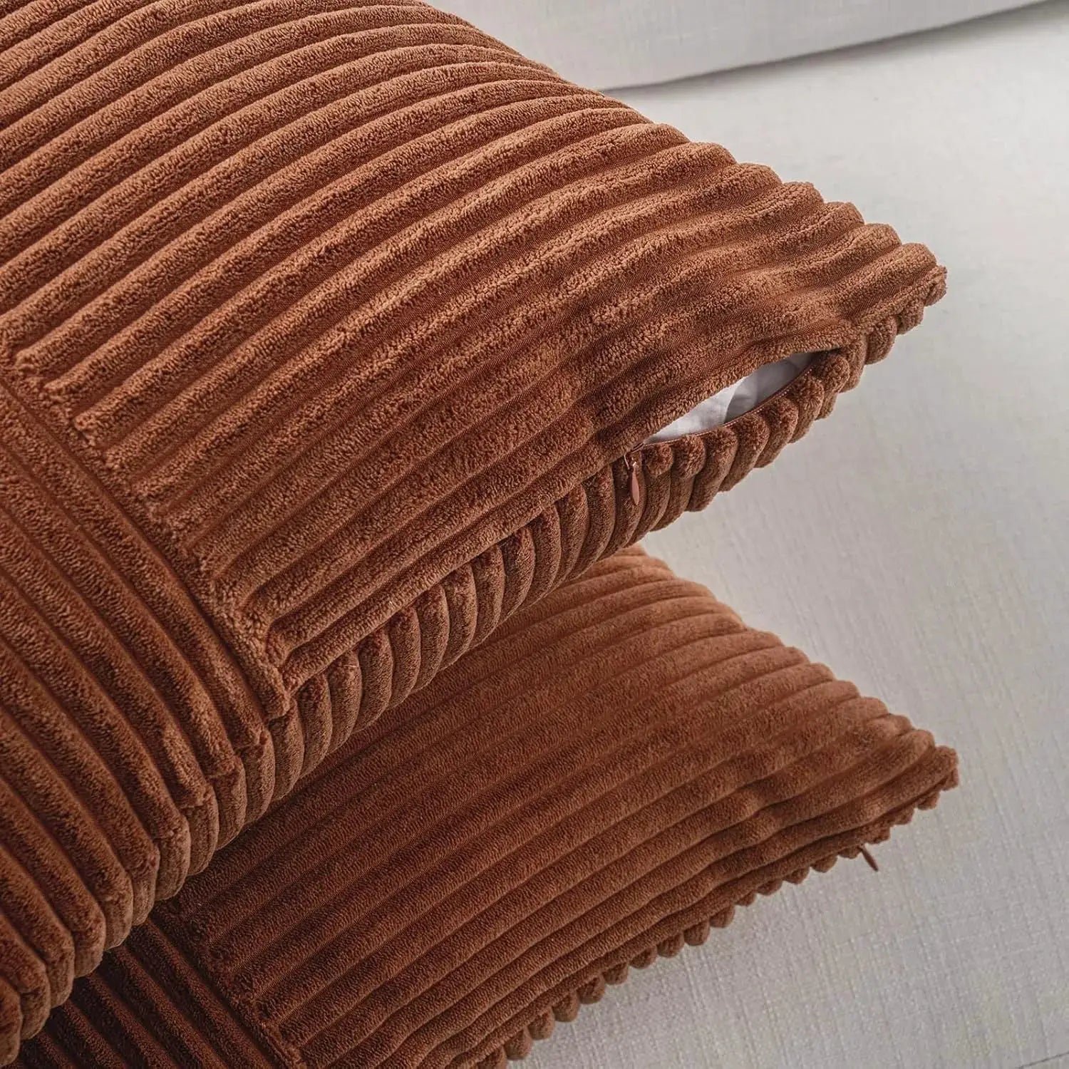 Rust corduroy throw pillow covers set of 2, 18x18 inches, boho farmhouse decor for couch or bed