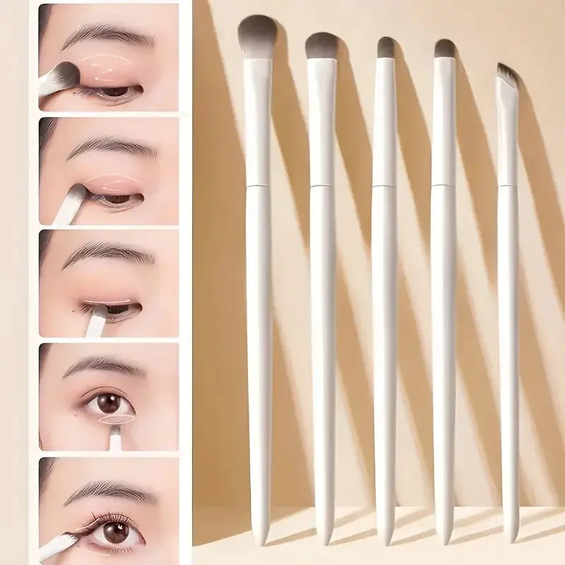 LuxeCosmo 5 Piece Eye Makeup Brush Set With Premium Wool Fiber Bristles For Flawless Precision On The Go Ideal Gift