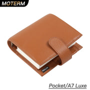 Moterm Luxe pocket planner in tan pebbled leather with strap closure
