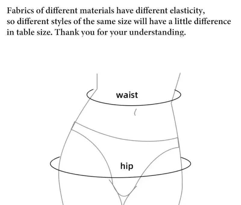 4PcsSet Seamless Ultra-thin Underwear for Women; sizing diagram showing waist and hip measurements