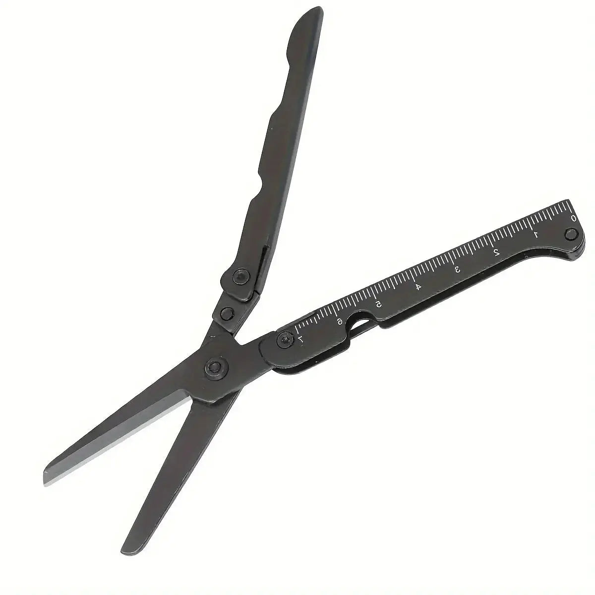 Simples Market portable multifunctional folding scissors, black stainless steel outdoor survival tool with built-in ruler