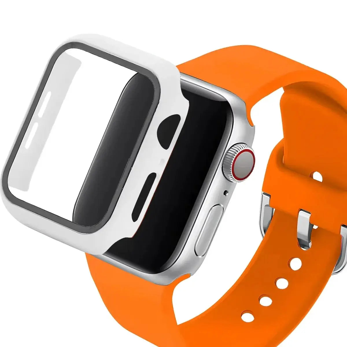 Glass+Case+Strap For Apple Watch band 44mm 40mm 45 41 38 42 46mm Silicone watchbands bracelet iWatch series 11 10 9 7 6 5 4 3 SE